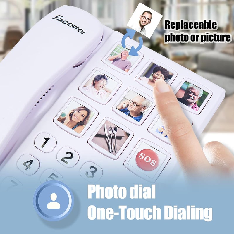 Excelltel Big Button Phone for Seniors, Corded Landline Telephone with Handsfree Function and 9 Groups of Memory, One-Touch Dialling,Suitable People with Vision Disorders/Hearing Damage (EX-LD-858HF) - Image 2